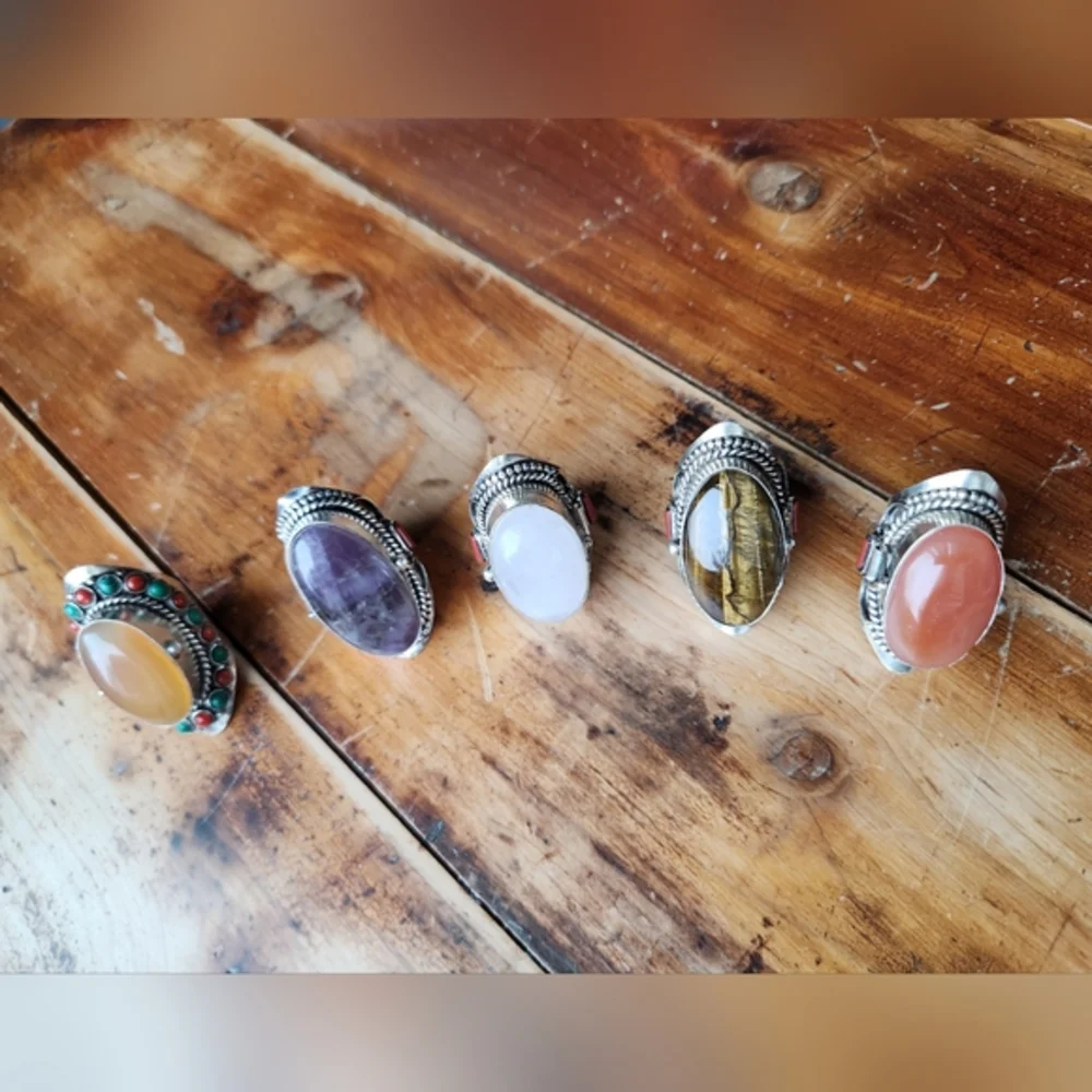 💍New Boutique Item! Agate, Malachite and Coral Gemstone "Poison" Ring💍 - Picture 6 of 15